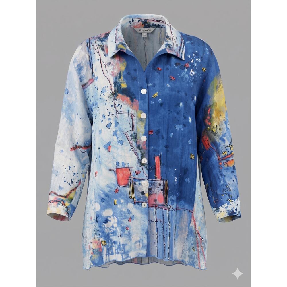 NWT John Mark Women's L Artsy Eclectic Maximalist Lagenlook Wire Collar Blouse